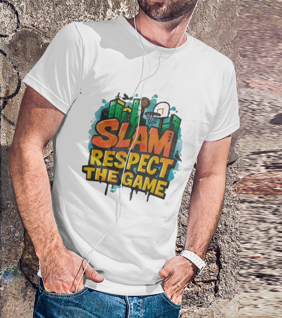 Slam Respect The Game Basketball Skyline Urban Style T-Shirt