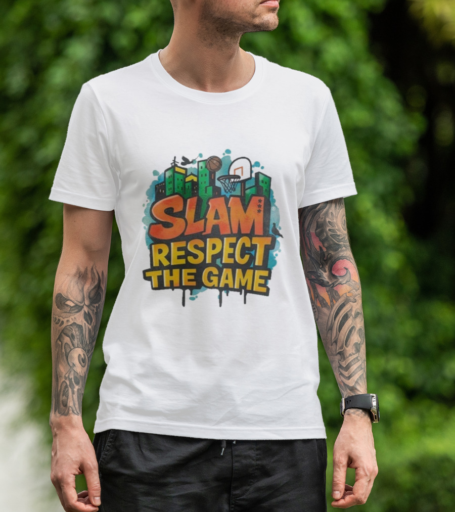 Slam Respect The Game Basketball Skyline Urban Style T-Shirt