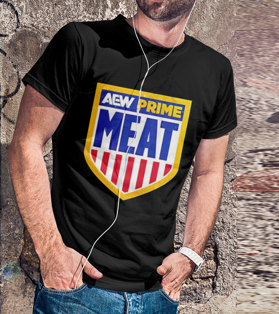 AEW Prime Meat Shield Bold Lettering And Stripes T-Shirt
