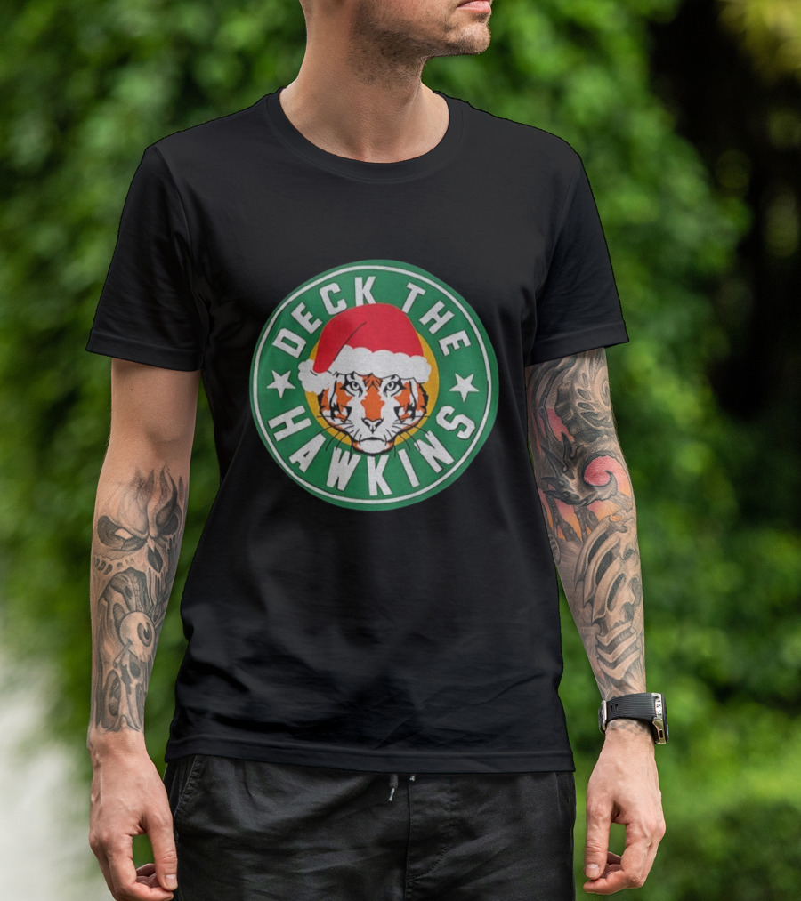 Deck The Hawkins Christmas Tiger Badge Stranger Things Holiday Special T-Shirt