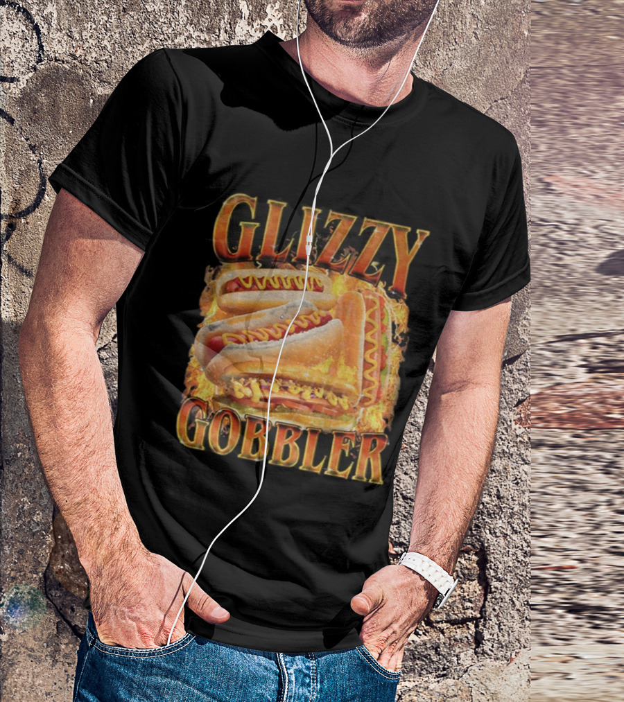 Glizzy Gobbler Faded Hot Dog Funny Meme Fire Burst T-Shirt