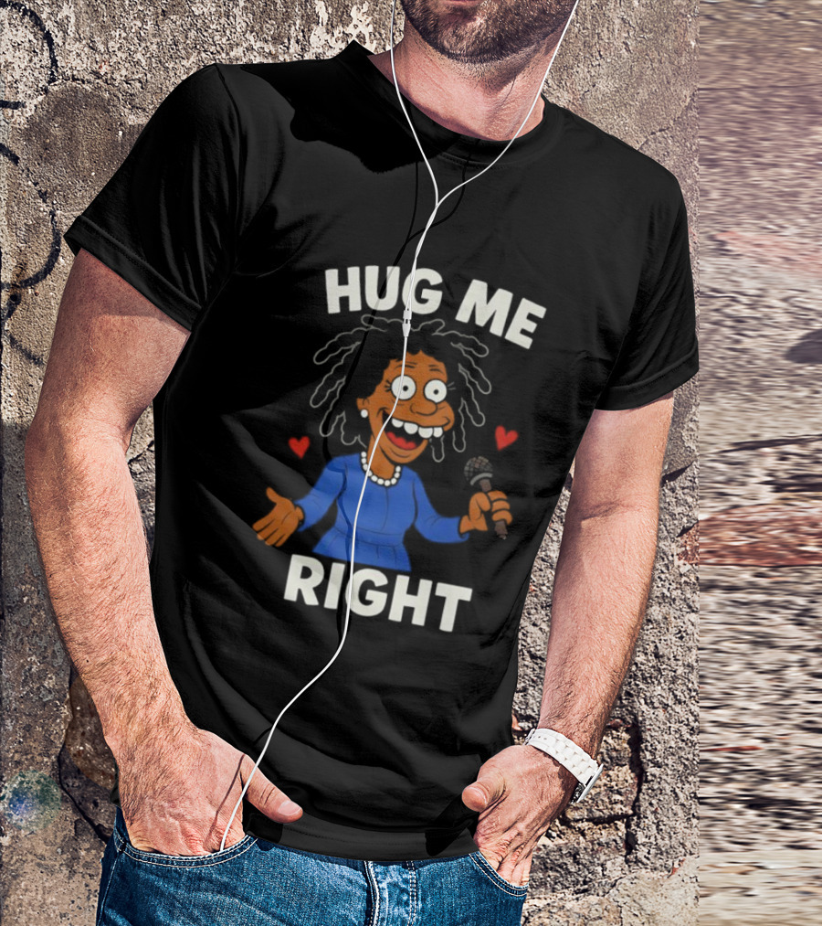 Hug Me Right Funny Cartoon Character Holding Microphone And Hearts T-Shirt