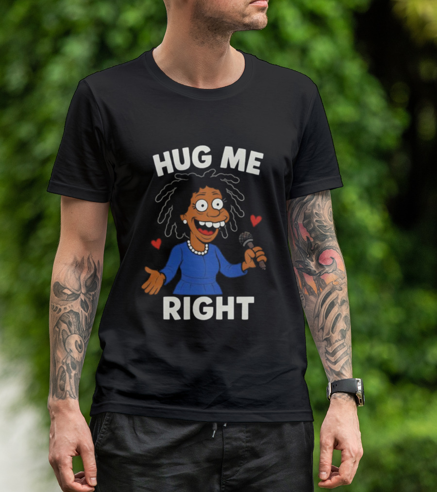 Hug Me Right Funny Cartoon Character Holding Microphone And Hearts T-Shirt