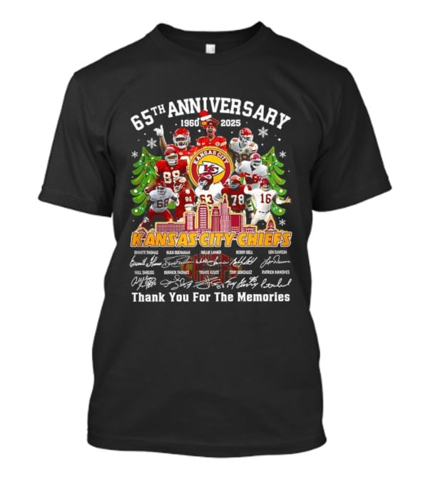 Kansas City Chiefs 65th Anniversary Thank You For The Memories Christmas Signature T-Shirt