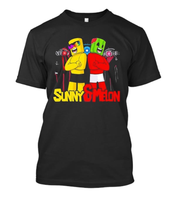 Sunny And Melon The Duo Colorful Block Characters With Shades And Caps T-Shirt