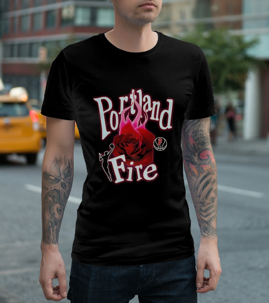 Portland Fire WNBA Rose Flame Design T-Shirt