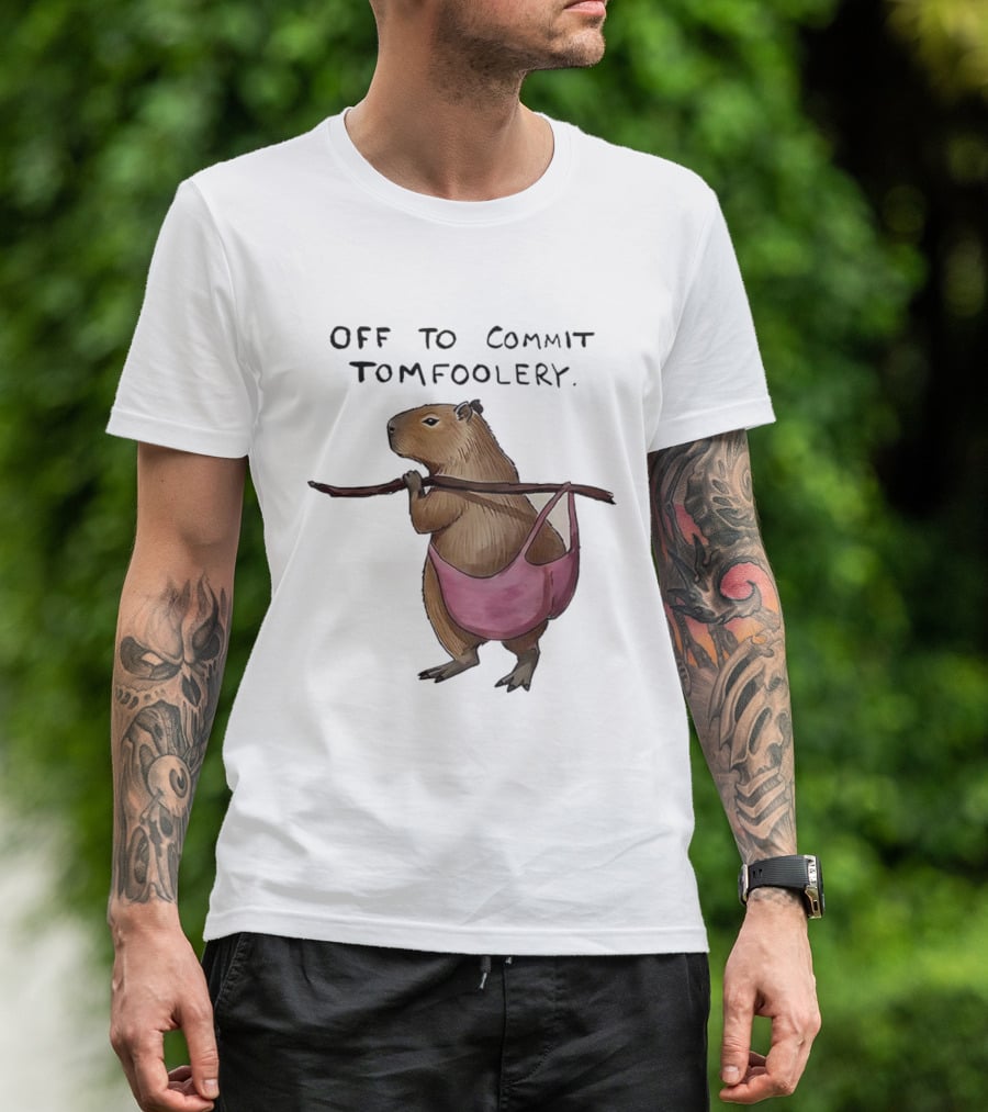 Off To Commit Tomfoolery Capybara In Pink Underwear Playful Mischief T-Shirt