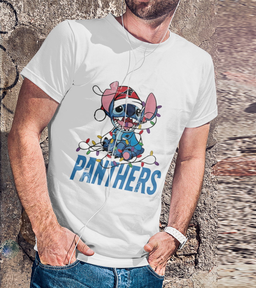 Carolina Panthers Stitch Christmas Lights Ornament T-Shirt