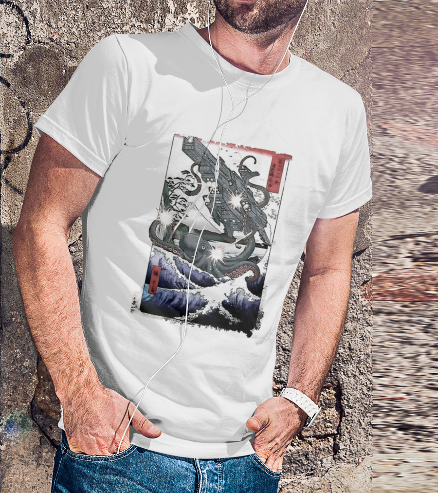 Octopus Vs Spaceship Ukiyo-e Japanese Art Style Clash T-Shirt