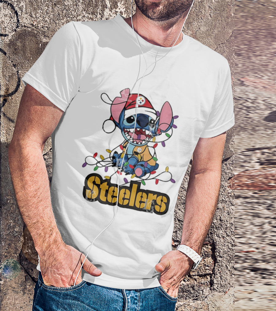 Steelers Stitch Christmas Lights Ornament T-Shirt