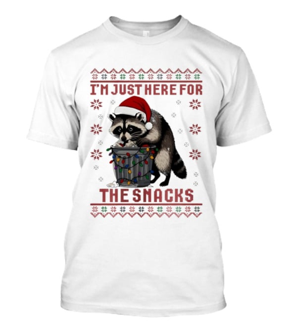 Raccoon In Santa Hat With Trash Can Lights I'm Just Here For The Snacks T-Shirt