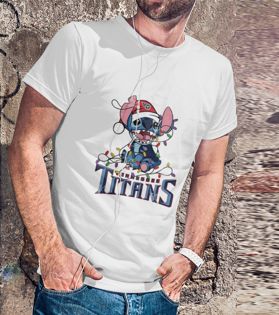 Tennessee Titans Stitch Christmas Lights Ornament T-Shirt