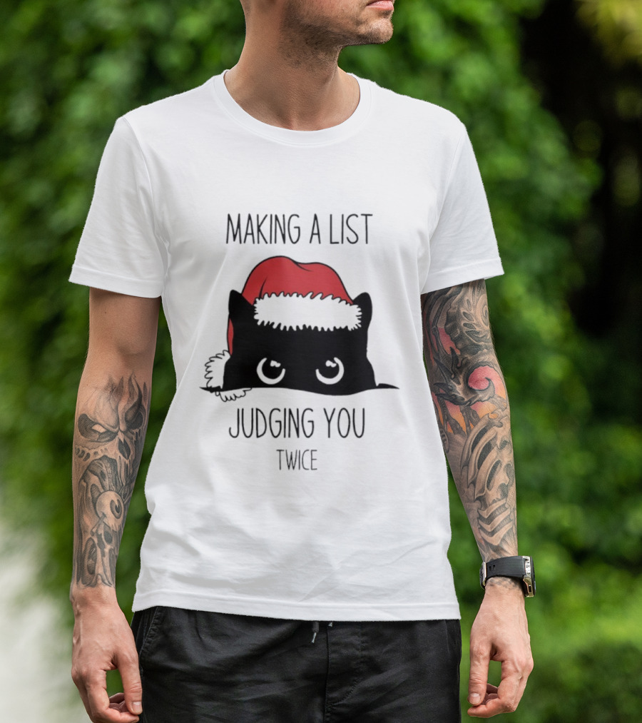 Black Cat Christmas Making A List Judging You Twice Santa Hat T-Shirt