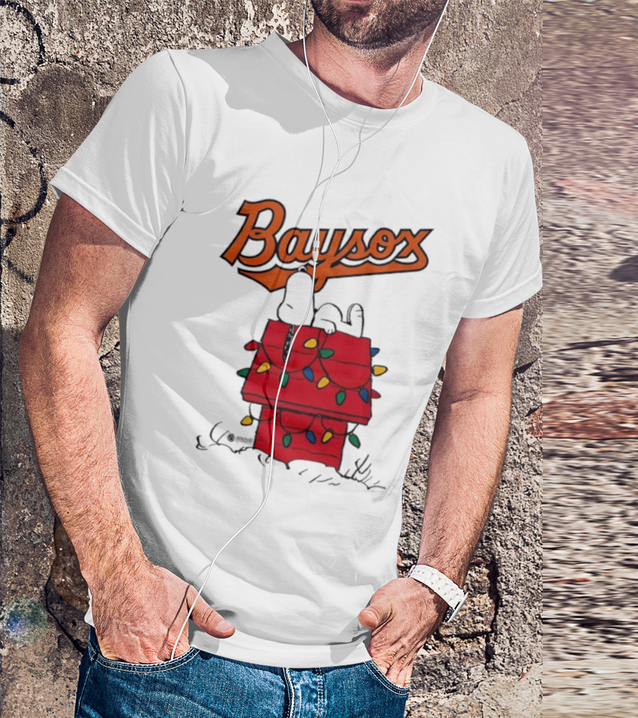 Baysox Snoopy Holiday Christmas Lights Doghouse T-Shirt