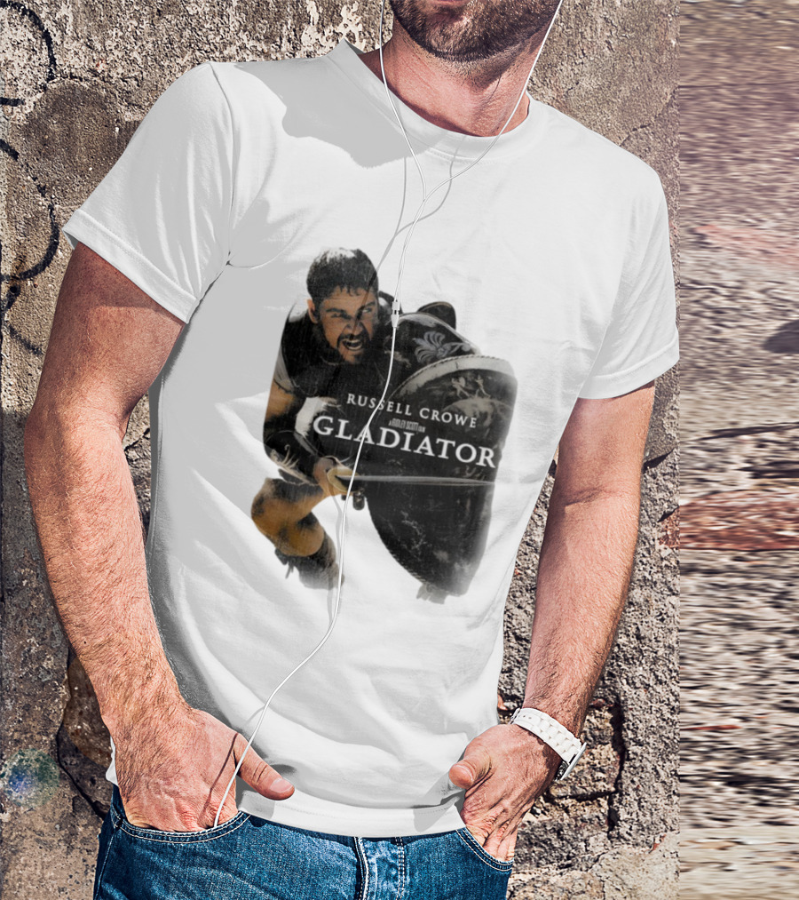 Russell Crowe Gladiator Ridley Scott Movie Character Shield Sword T-Shirt