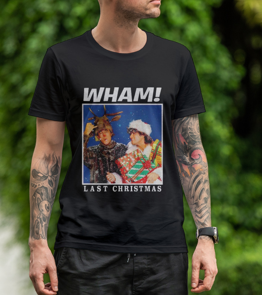 WHAM Last Christmas Festive Snow Scene With Presents And Reindeer Antlers T-Shirt