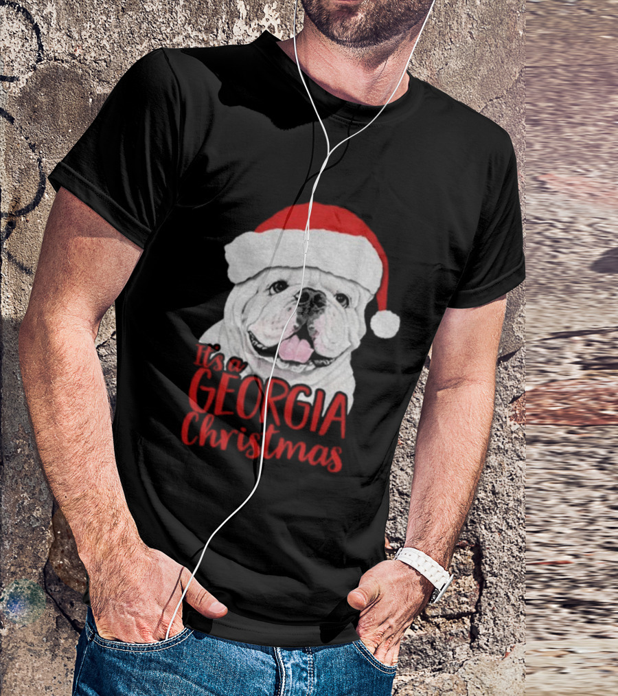 Georgia Bulldogs 2025 It's A Georgia Christmas Santa Bulldog T-Shirt