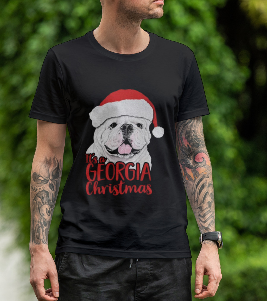 Georgia Bulldogs 2025 It's A Georgia Christmas Santa Bulldog T-Shirt