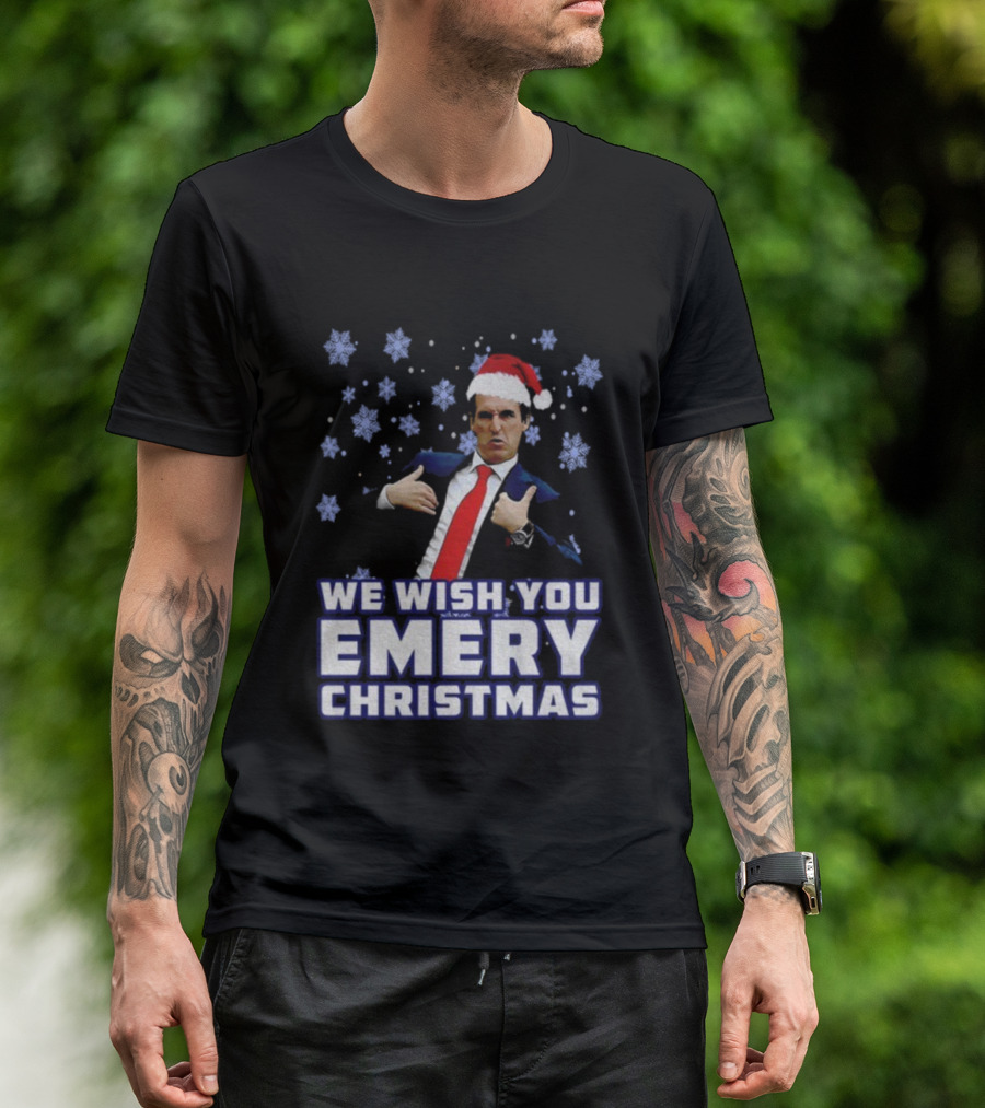 Unai Emery Santa Hat We Wish You Emery Christmas Holiday Design T-Shirt