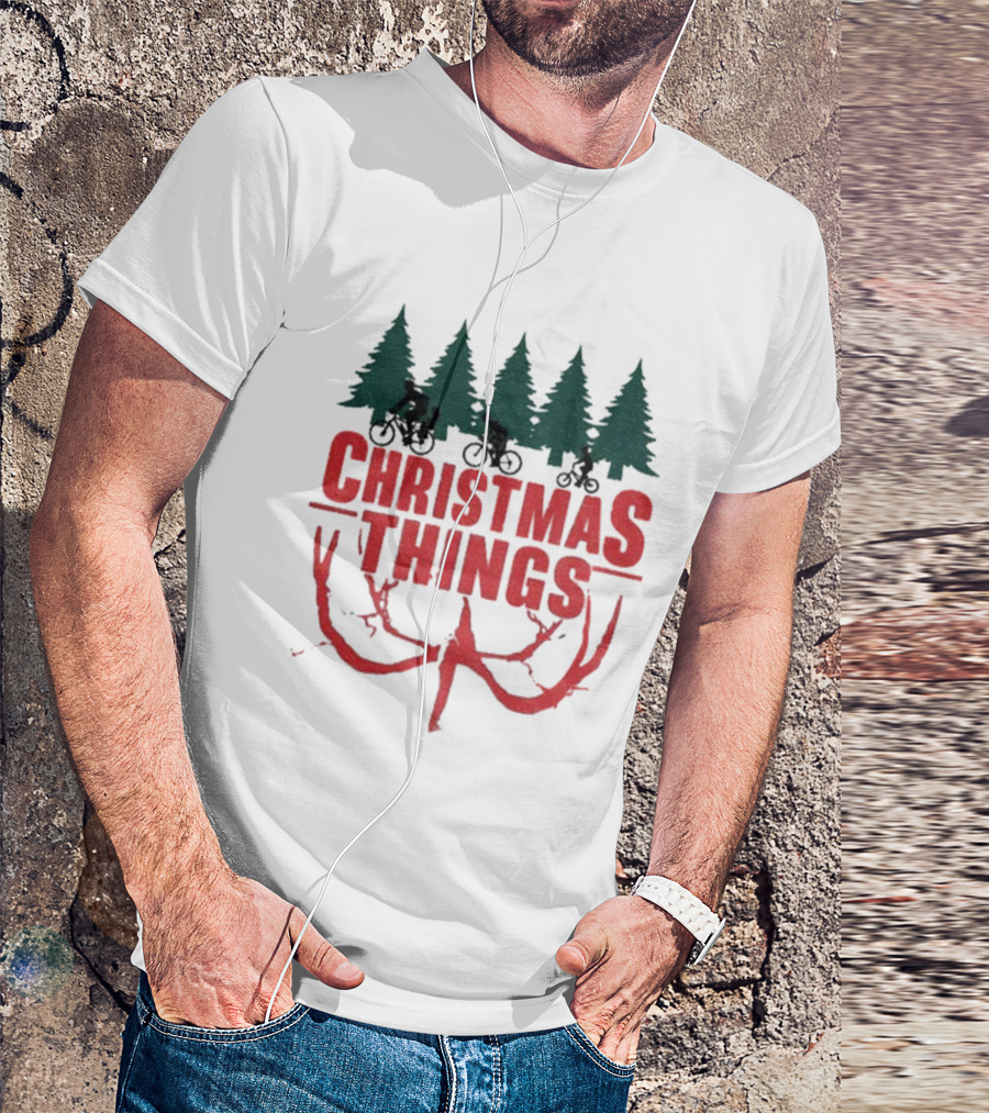 Christmas Things Merry Upside Down Xmas Funny Holiday Reindeer Trees T-Shirt