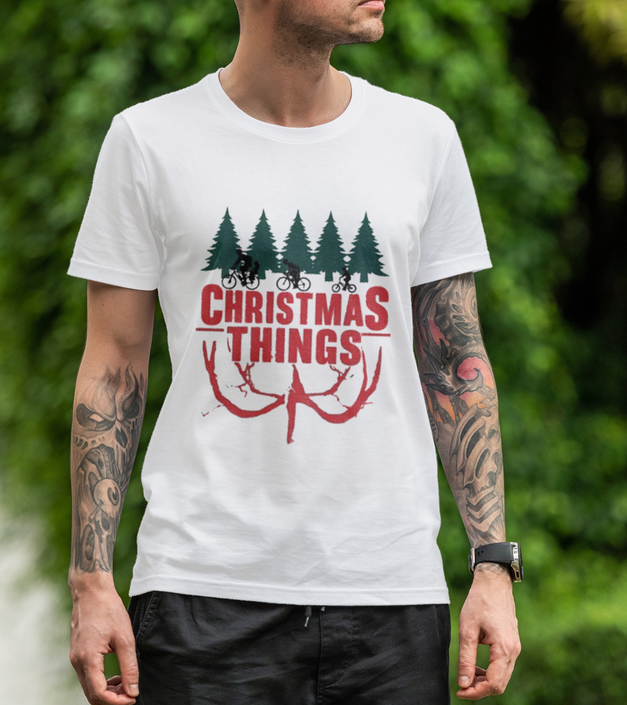Christmas Things Merry Upside Down Xmas Funny Holiday Reindeer Trees T-Shirt