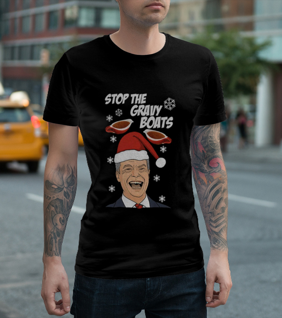 Stop The Gravy Boats Snowflakes Santa Hat Funny Christmas T-Shirt