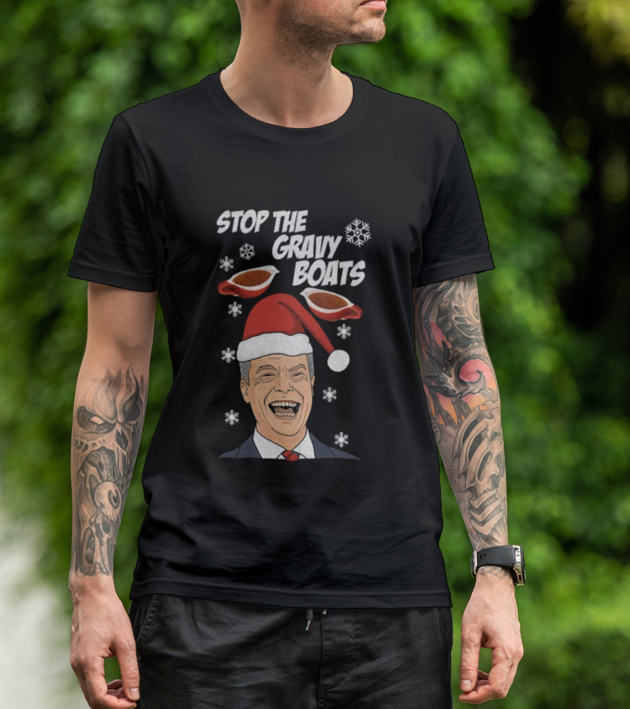 Stop The Gravy Boats Snowflakes Santa Hat Funny Christmas T-Shirt