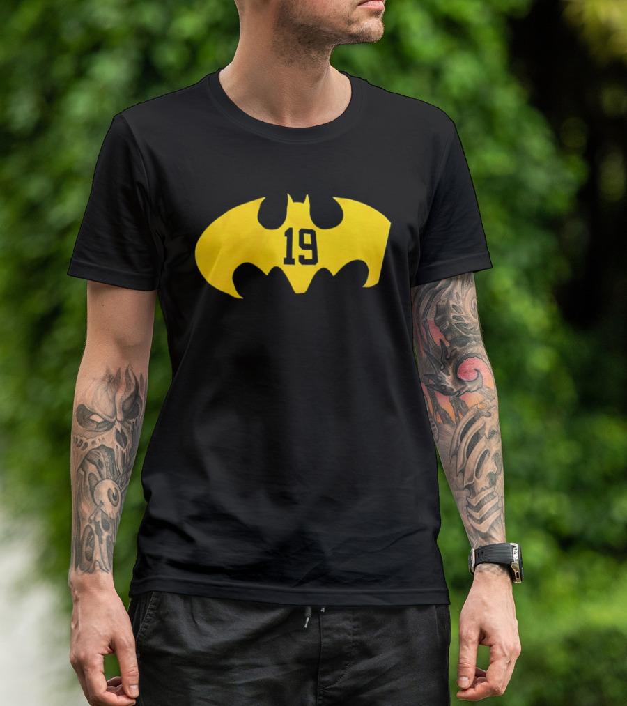 Batman 19 Michigan Wolverines Logo Icon Yellow Bat Symbol T-Shirt