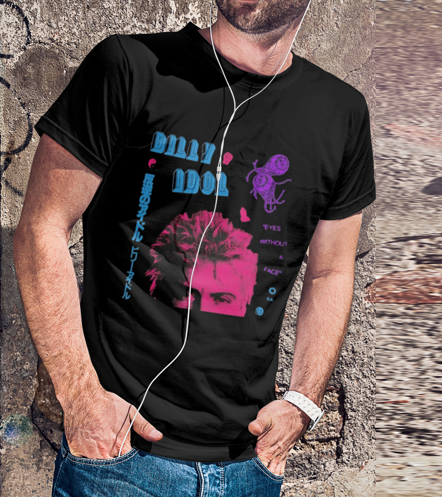 Billy Idol Eyes Without A Face Japanese Text Retro Style T-Shirt