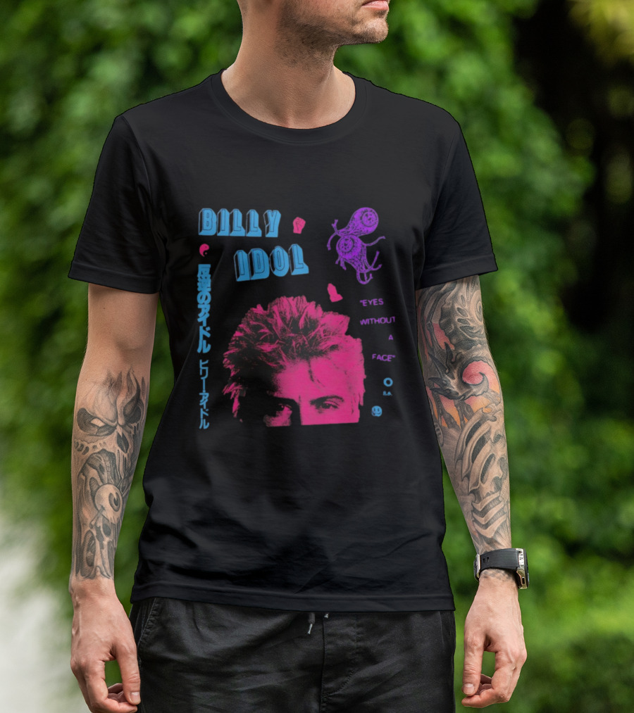Billy Idol Eyes Without A Face Japanese Text Retro Style T-Shirt