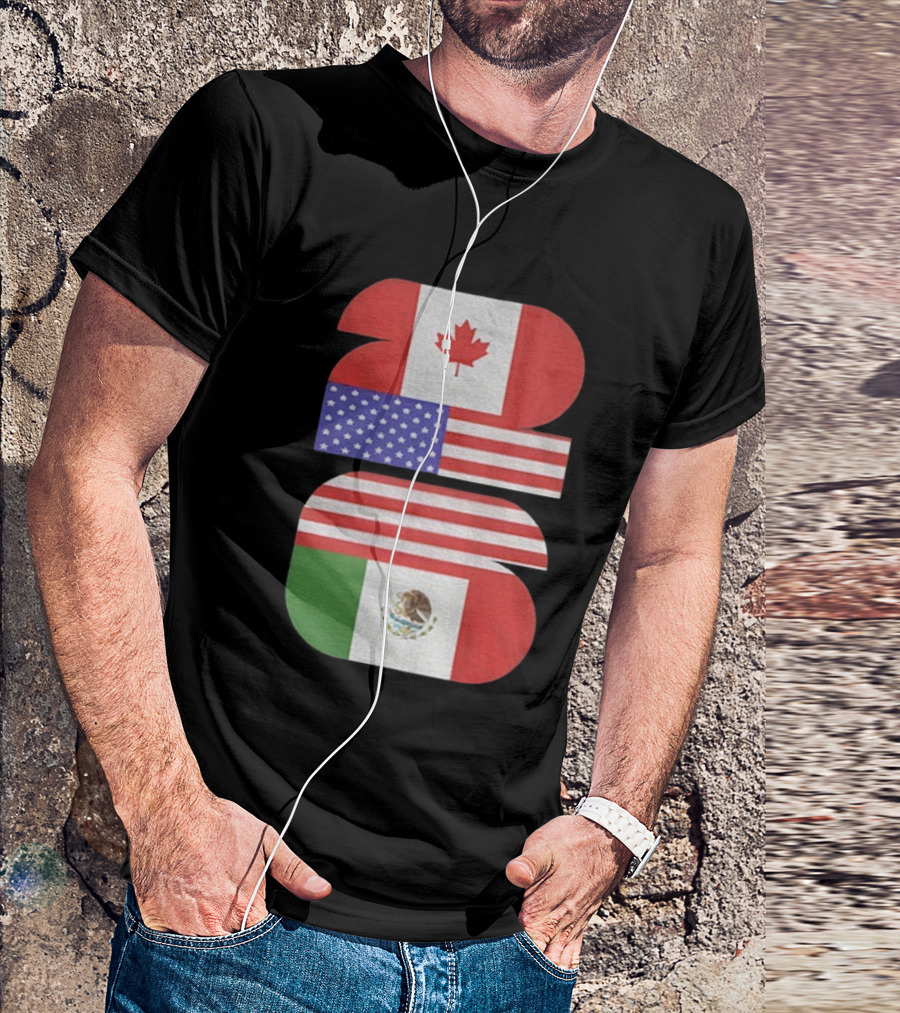 World Cup 2026 USA Canada Mexico Flag Design T-Shirt