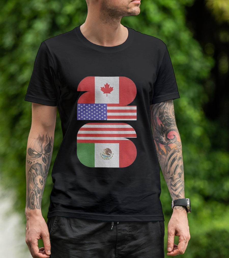 World Cup 2026 USA Canada Mexico Flag Design T-Shirt
