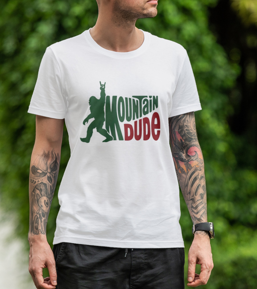 Bigfoot Mountain Dude Dark Green Silhouette With Red Text T-Shirt