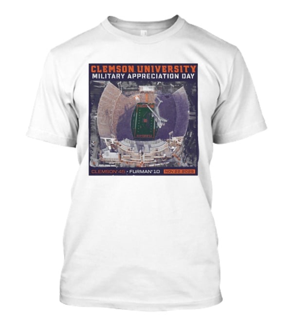 Clemson University Military Appreciation Day Game Nov 22 2025 Clemson 45 Furman 10 Stadium Aerial View T-Shirt