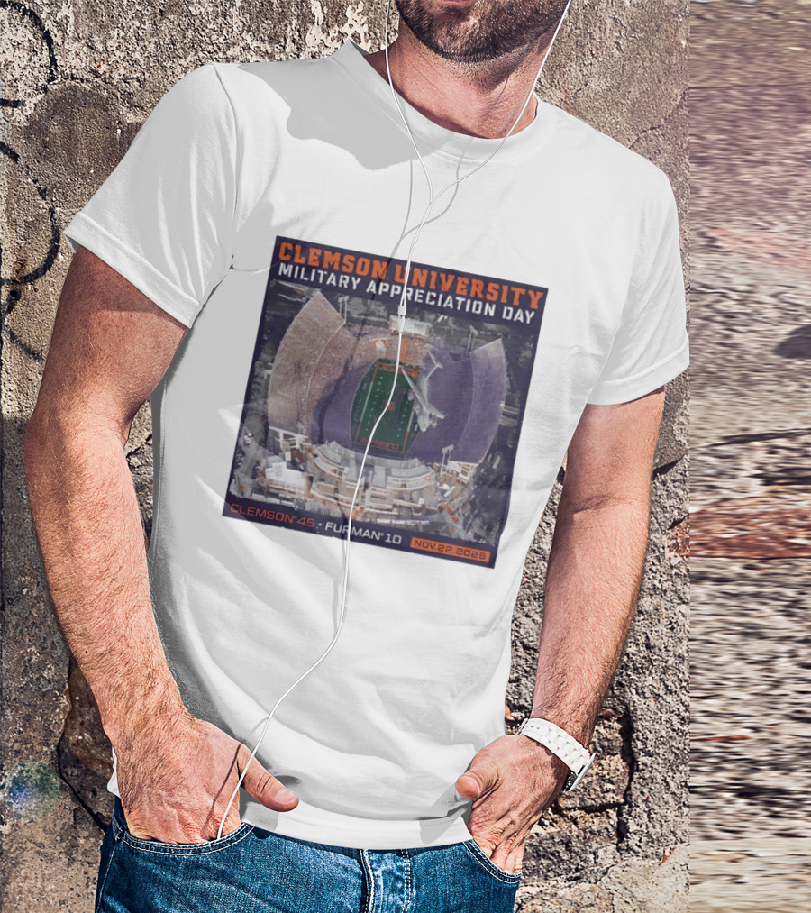 Clemson University Military Appreciation Day Game Nov 22 2025 Clemson 45 Furman 10 Stadium Aerial View T-Shirt