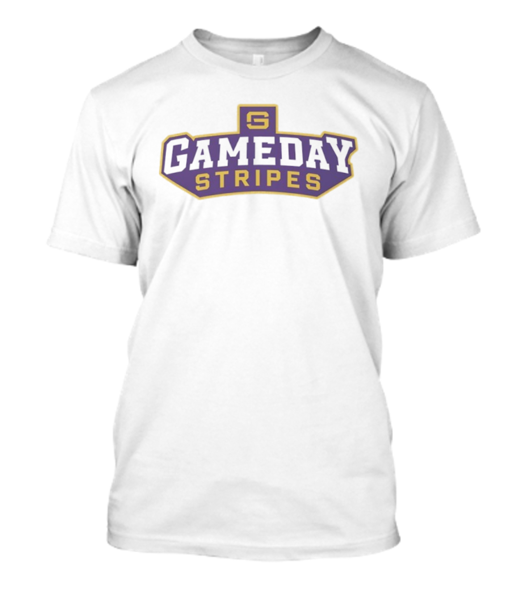 Gameday Stripes Purple And Gold Block Lettering T-Shirt
