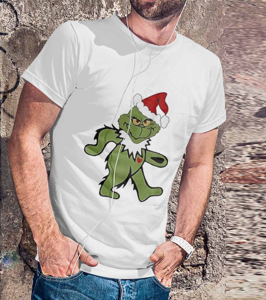 Grinch Wearing Santa Hat Dancing Bear Christmas T-Shirt