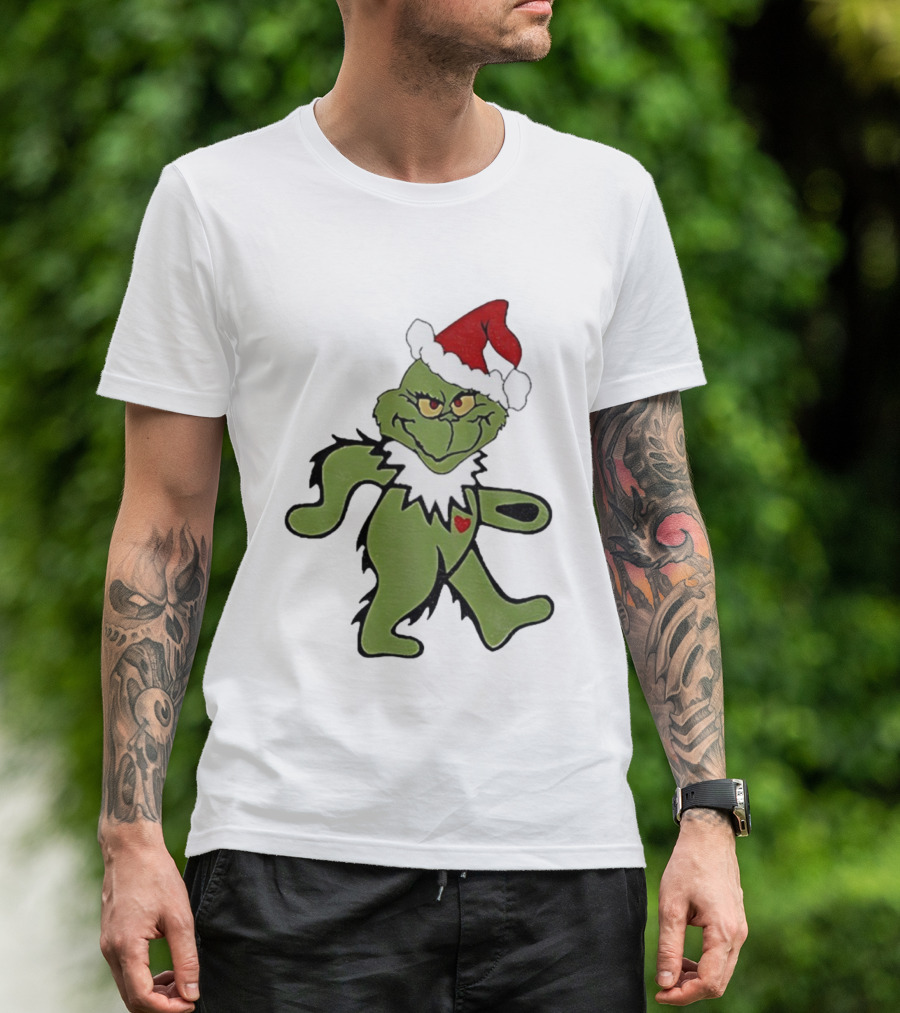 Grinch Wearing Santa Hat Dancing Bear Christmas T-Shirt