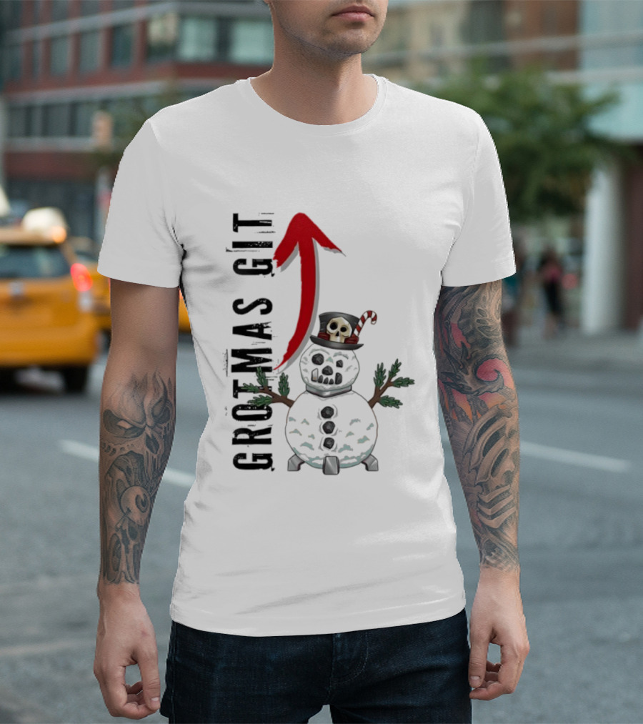 Red Gobbo Grotmas Git Snown Christmas Skull Snowman T-Shirt