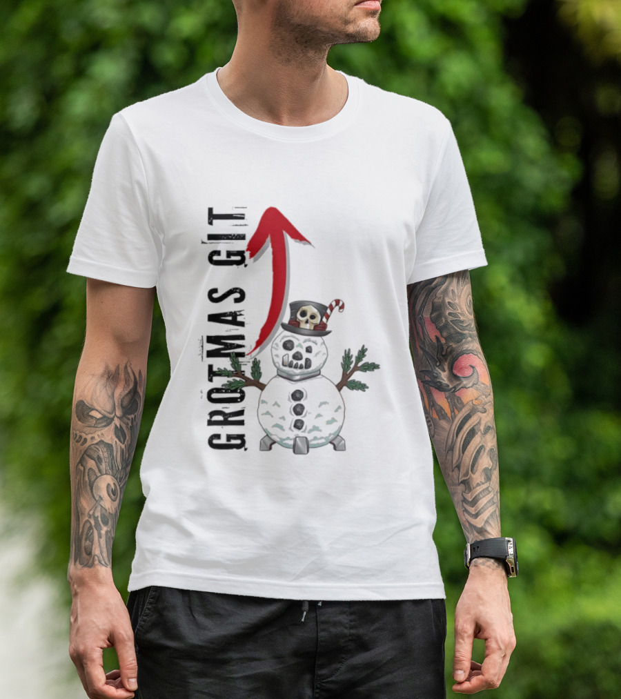 Red Gobbo Grotmas Git Snown Christmas Skull Snowman T-Shirt