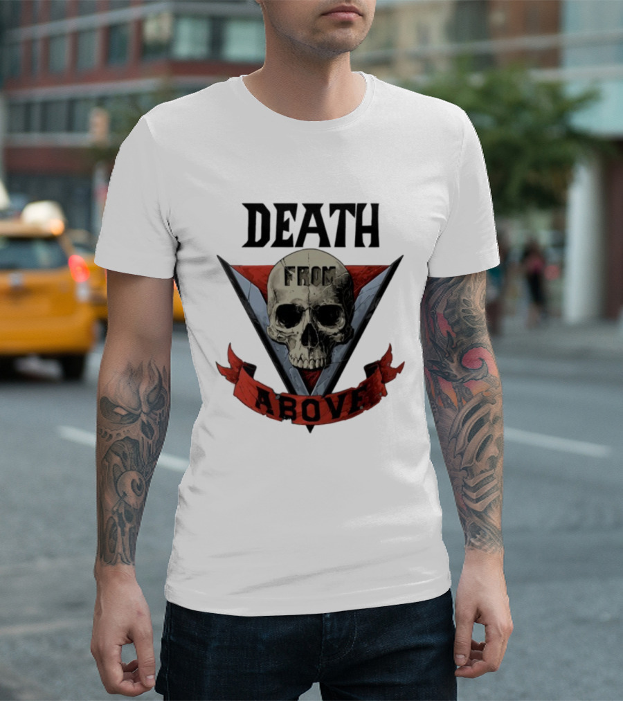 Skull Death From Above V Emblem Red Banner T-Shirt