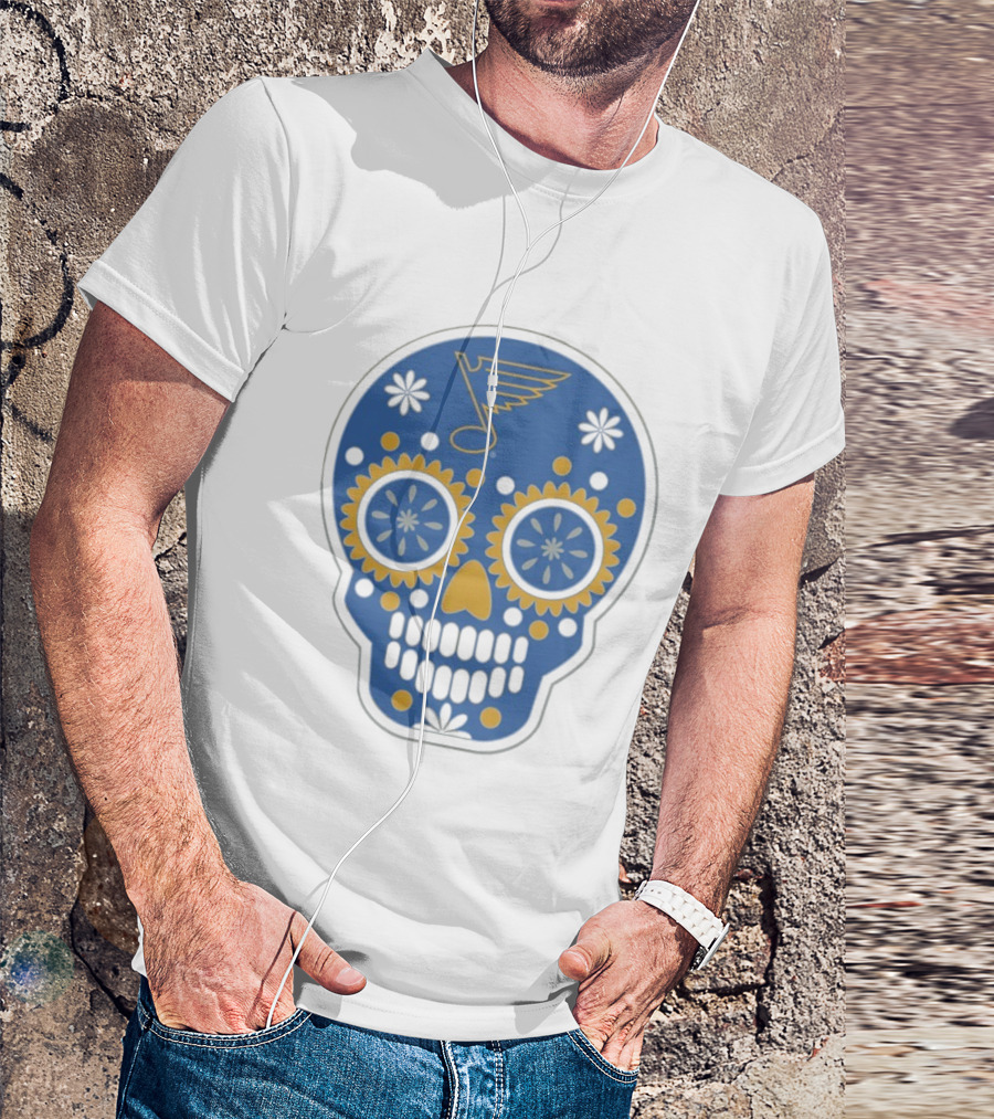 St. Louis Blues Sugar Skull Hockey Design T-Shirt