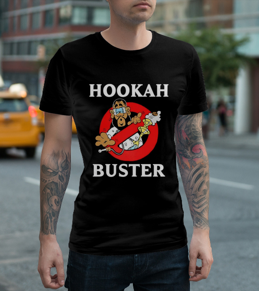 Hookah Buster Caricature Red Circle Cross Illustration T-Shirt