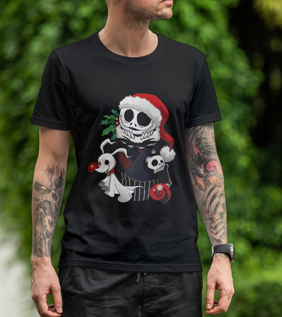 Jack Skellington Zero Santa Hat The Nightmare Before Christmas Holiday Stocking Stuffer T-Shirt