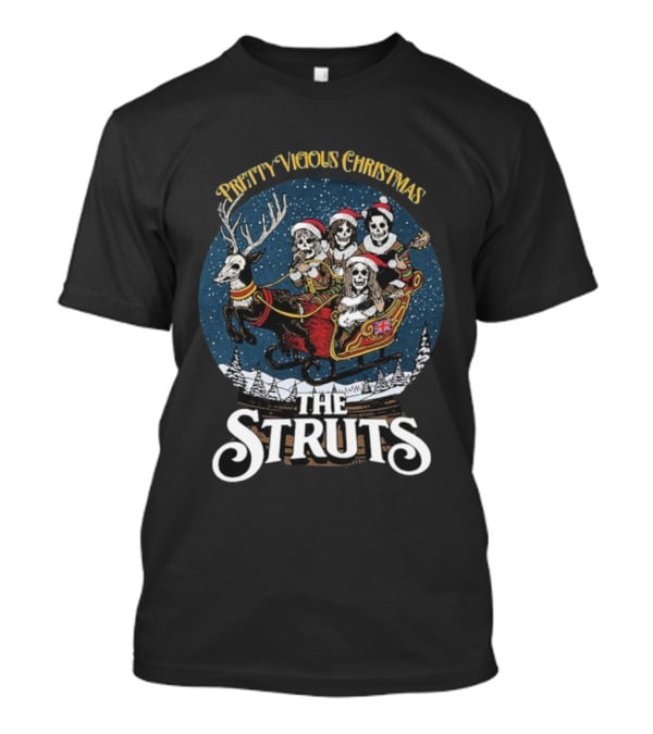 The Struts Pretty Vicious Christmas Reindeer Snow Globe Skeleton Sleigh T-Shirt