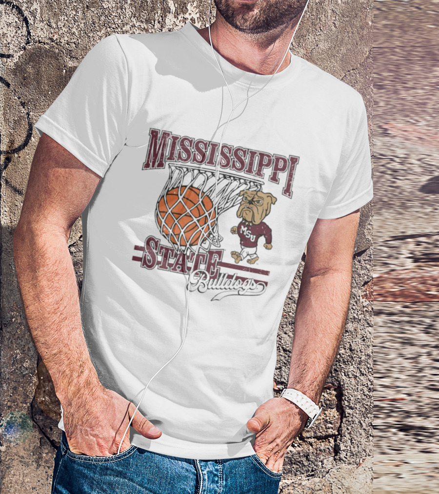 Mississippi State Bulldogs Basketball Bulldog Dribbling Through Hoop T-Shirt