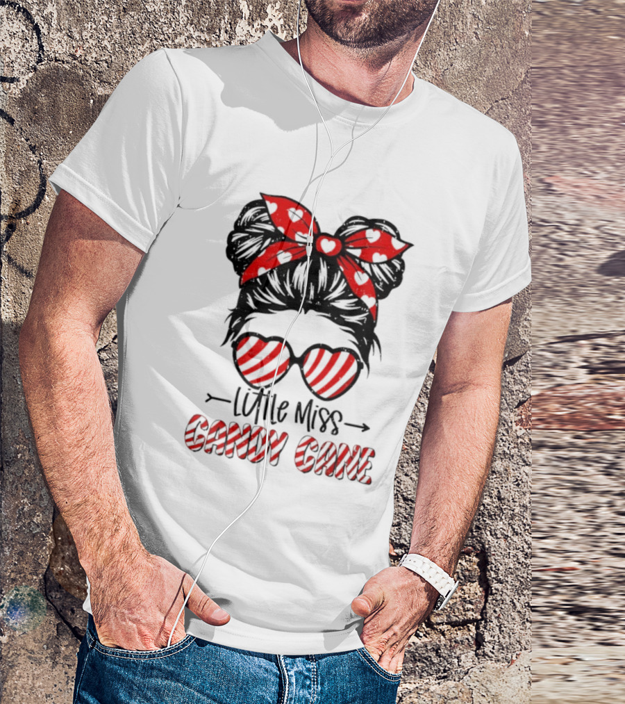 Little Miss Candy Cane Messy Bun Christmas Holiday T-Shirt