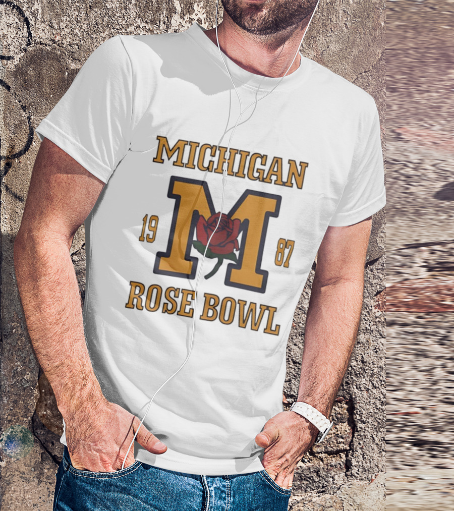Michigan 1987 Rose Bowl M Rose Emblem T-Shirt