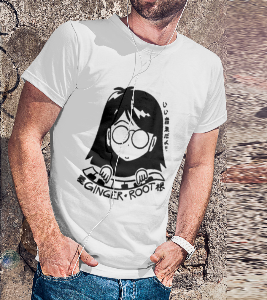 Ginger Root Cam Face Character Illustration T-Shirt