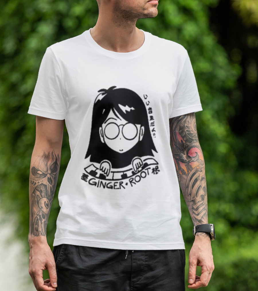 Ginger Root Cam Face Character Illustration T-Shirt